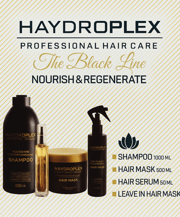 HAYDROPLEX – The Black Line |  ערכת הידרופלקס טיפוח ושיקום מקצועית לשיער ארבעה מוצרים